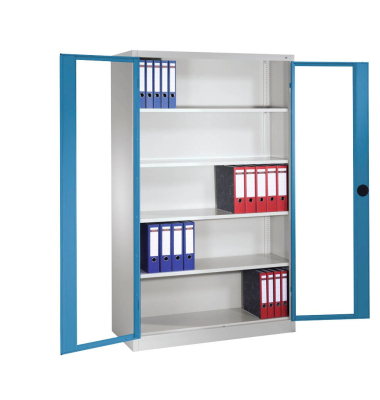 Stahlschrank 8930-055 S10099 lichtgrau, lichtblau, Acrylglas 120,0 x 40,0 x 195,0 cm, aufgebaut